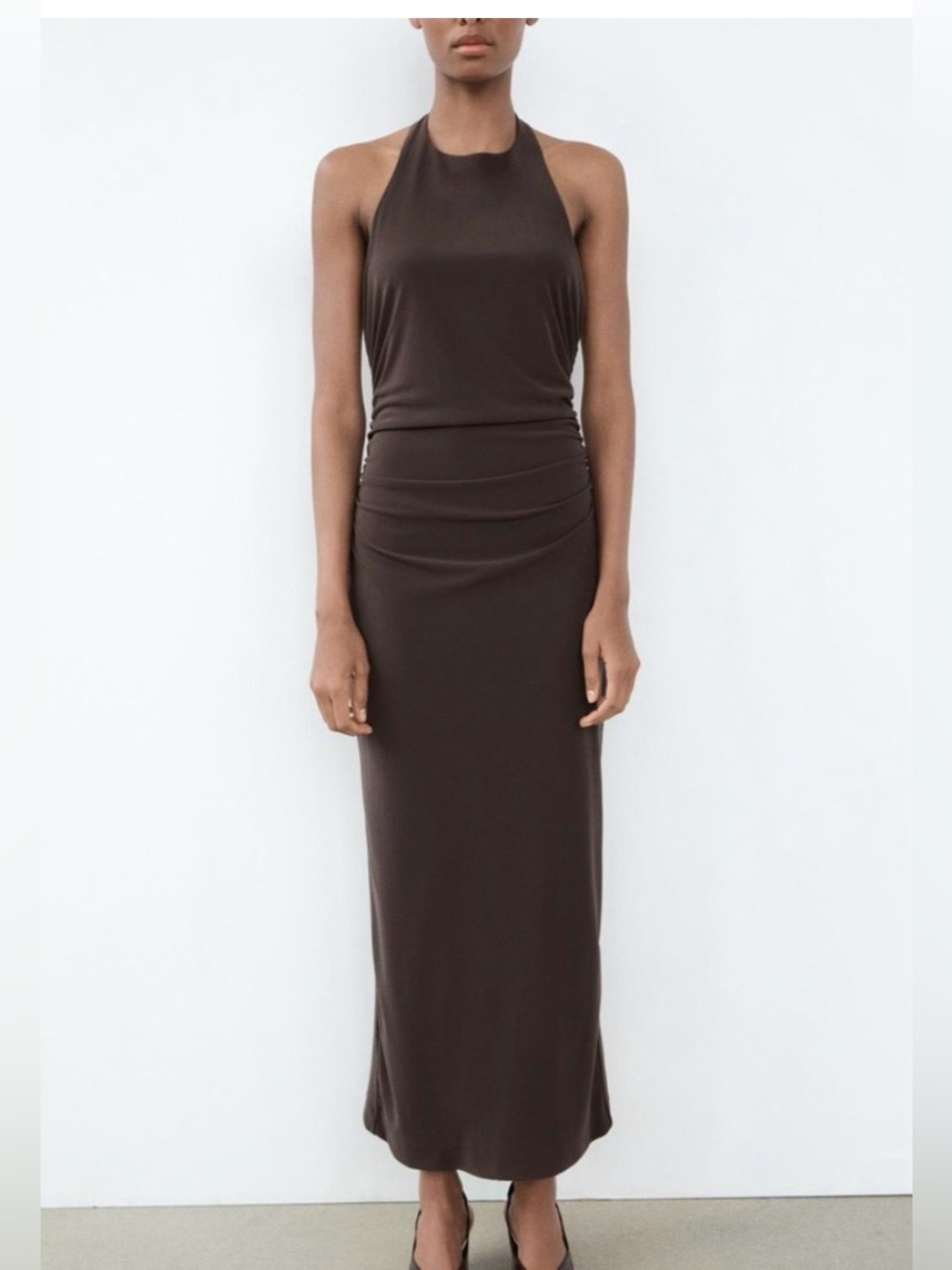 Zara Chocolate Brown Halter Maxi Dress